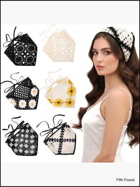 6 Piece Crochet Hair Bandana Set, Vintage Floral Head Scarf Headband
